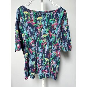 Chico's Floral Print 3/4 Sleeve Boat Neck Top Blouse Size 3